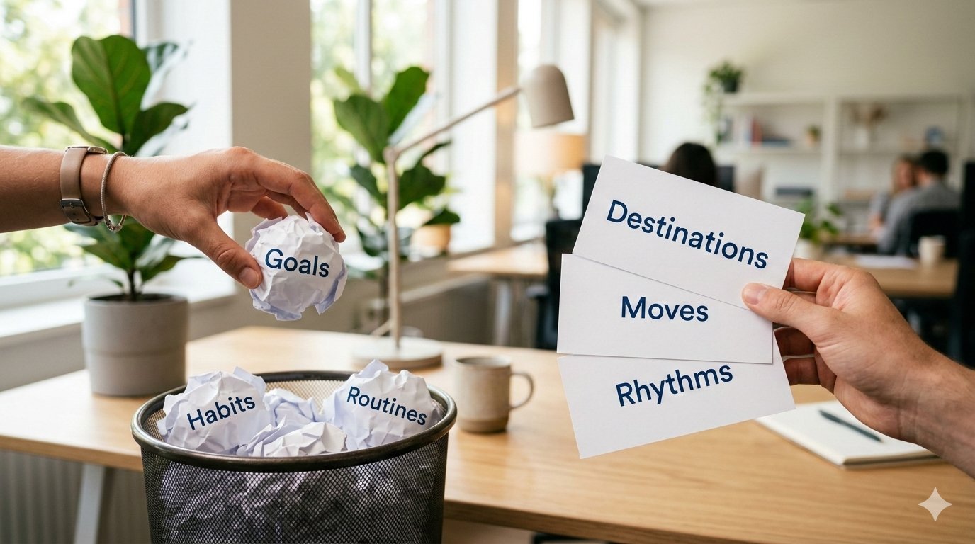 Throwing out Goals, Habits and Routines — replacing them with Destinations, Moves and Rhythms